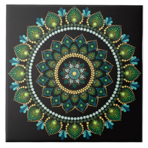 Green Mandala   met de hand beschilderd   Heilige  Tegeltje