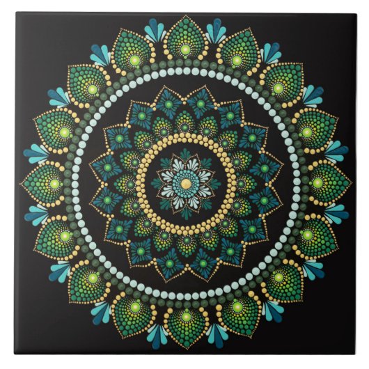 Green Mandala | met de hand beschilderd | Heilige Tegeltje (Voorkant)