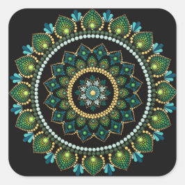 Green Mandala | met de hand beschilderd | Heilige  Vierkante Sticker