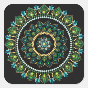 Green Mandala met de hand beschilderd Heilige Vierkante Sticker