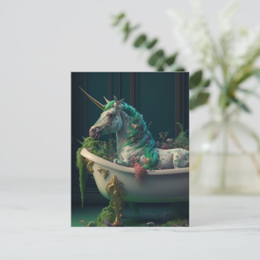 Green Mane Unicorn in het Briefkaart Tub (Staand voorkant)