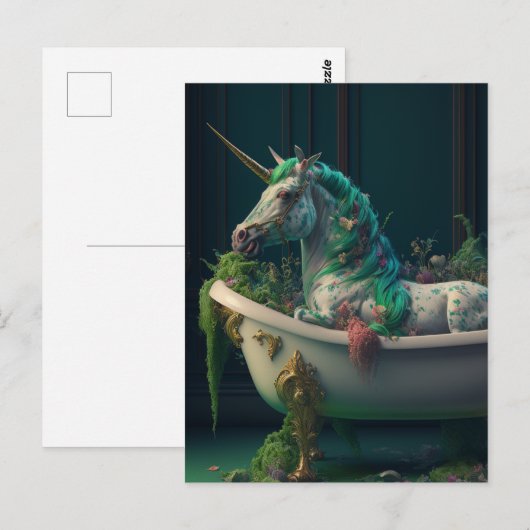 Green Mane Unicorn in het Briefkaart Tub (Voorkant / Achterkant)
