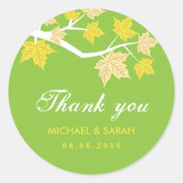 Green Maple Leaves Fall Wedding Bedankt Sticker