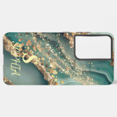 Green marble chic gold glitter monogram samsung galaxy hoesje (Achterkant horizontaal)