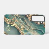 Green marble chic gold glitter monogram samsung galaxy hoesje (Achterkant horizontaal)