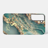 Green marble chic gold glitter monogram samsung galaxy hoesje (Achterkant horizontaal)