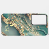 Green marble chic gold glitter monogram samsung galaxy hoesje (Linkerkant)