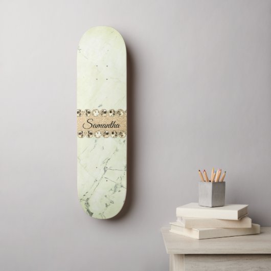 Green Marble Diamond Bling Persoonlijk Skateboard (Muurkunst)