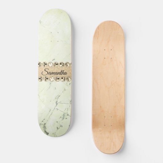 Green Marble Diamond Bling Persoonlijk Skateboard (Voorkant)