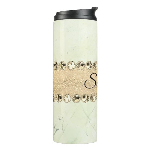 Green Marble Diamond Bling Thermosbeker (Gedraaid links)