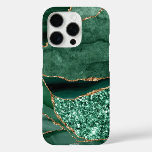 Green Marble Geode Gold Glitter Agate iPhone 16 Pro Hoesje