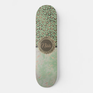 Green Marble Glittery Gold Leopard Custom Persoonlijk Skateboard