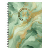 Green Marble Gold Glitter Accenten Naam en Initiaa Notitieboek (Voorkant)