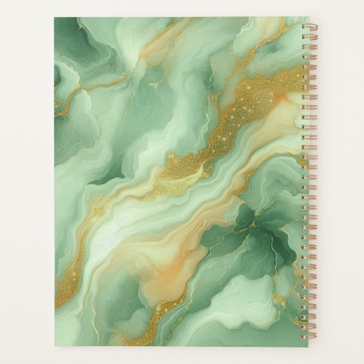 Green Marble Gold Glitter Aderen Naam Initiaal Planner (Achterkant)