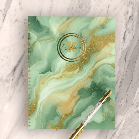 Green Marble Gold Glitter Aderen Naam Initiaal Planner
