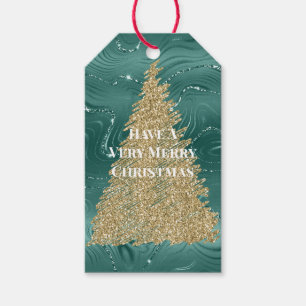 Green Marble Gold Glitter-kerstboom Cadeaulabel