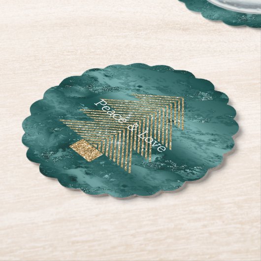 Green Marble Gold Glitter-kerstboom Kartonnen Onderzetters (Gekanteld)