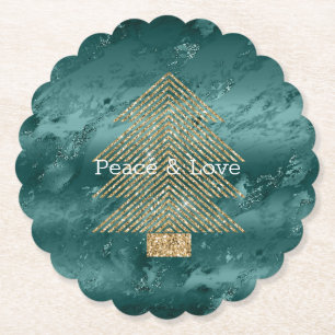 Green Marble Gold Glitter-kerstboom Kartonnen Onderzetters