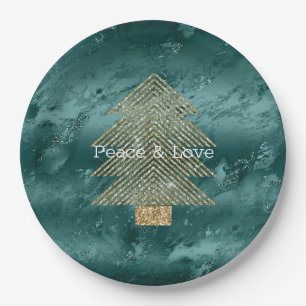 Green Marble Gold Glitter-kerstboom Papieren Bordje