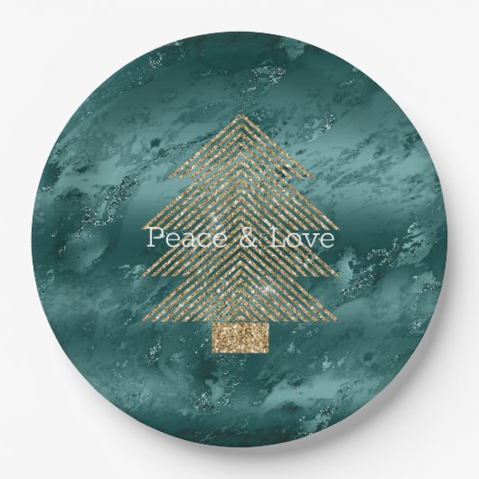 Green Marble Gold Glitter-kerstboom Papieren Bordje (Voorkant)