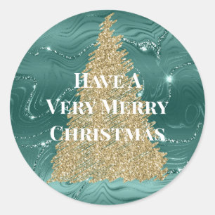 Green Marble Gold Glitter-kerstboom Ronde Sticker