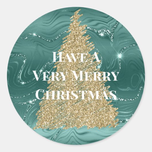 Green Marble Gold Glitter-kerstboom Ronde Sticker (Voorkant)