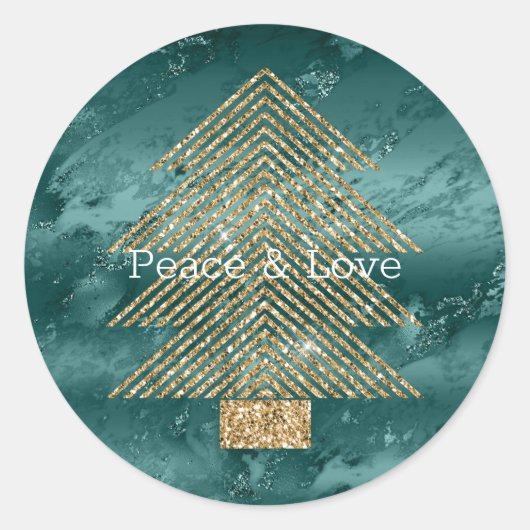Green Marble Gold Glitter-kerstboom Ronde Sticker (Voorkant)