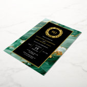Green Marble Gold Laurel Crest & Black Uitnodiging (Gedraaid)
