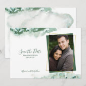 Green Marble Ombre Gold Lijst Save the Date Aankondiging (Voorkant / Achterkant)