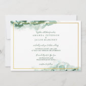 Green Marble Ombre Gold Lijst Wedding Aankondiging (Voorkant)