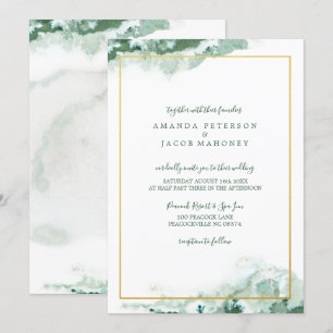 Green Marble Ombre Gold Lijst Wedding Kaart