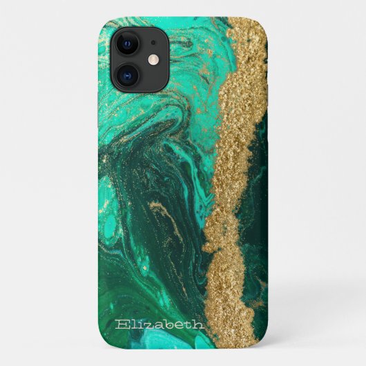 Green Marble Stone Texture Gold Glitter Case-Mate iPhone Case (Achterkant)