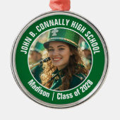 Green Marching Band Foto Middelbare School Kerstmi Metalen Ornament (Voorkant)