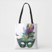 GREEN MARDI GRAS MASK PINK PAARSE FEATHERS TOTE BAG (Voorkant)