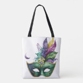 GREEN MARDI GRAS MASK PINK PAARSE FEATHERS TOTE BAG (Achterkant)