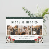 Green Married Newlywed Botanical Photo Feestdagenkaart (Staand voorkant)