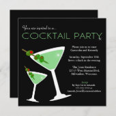 Green Martini Cocktail Party Invitation Kaart (Voorkant / Achterkant)