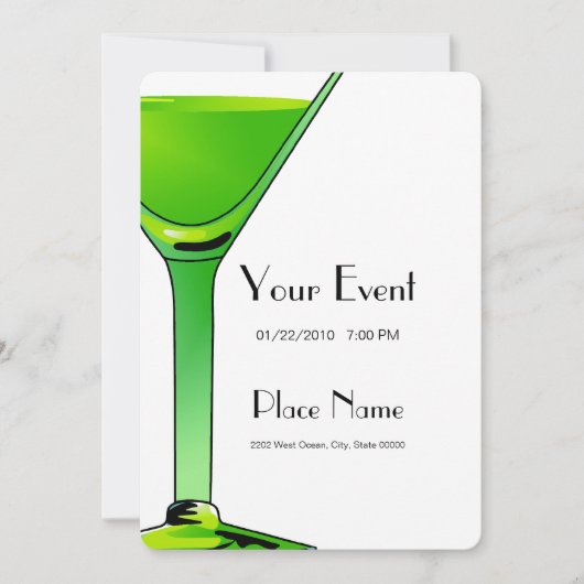 Green Martini Cocktails Invitation Sjabloon Kaart (Voorkant)