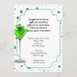 Green Martini St. Patricks Day Party Invitation Kaart