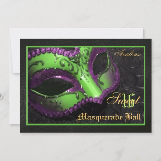 Green Mask Masquerade Sweet 16 Party Invitation Kaart (Voorkant)