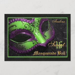 Green Mask Masquerade Sweet 16 Party Invitation Kaart
