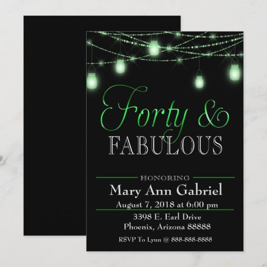 Green Mason Jars 40e verjaardagsfeestje Uitnodigen Kaart (Voorkant / Achterkant)