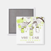 Green Mason Jars & Flowers Save the Date Magnet (Voorkant / Achterkant)