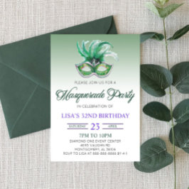 Green Masquerade Ball Party Mardi Gras Birthday Kaart