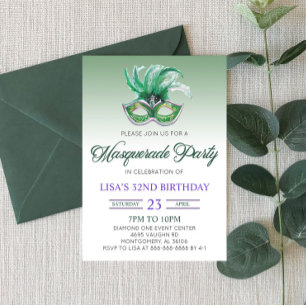 Green Masquerade Ball Party Mardi Gras Birthday Kaart