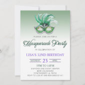 Green Masquerade Ball Party Mardi Gras Birthday Kaart (Voorkant)