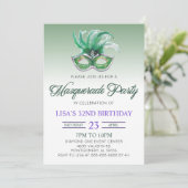 Green Masquerade Ball Party Mardi Gras Birthday Kaart (Staand voorkant)