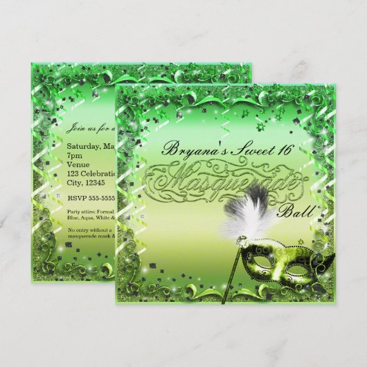 Green Masquerade Mask Elegant Ball Party Kaart (Voorkant / Achterkant)