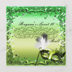 Green Masquerade Mask Elegant Ball Party Kaart
