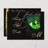 Green Masquerade Mask Save the Date Briefkaart (Voorkant / Achterkant)